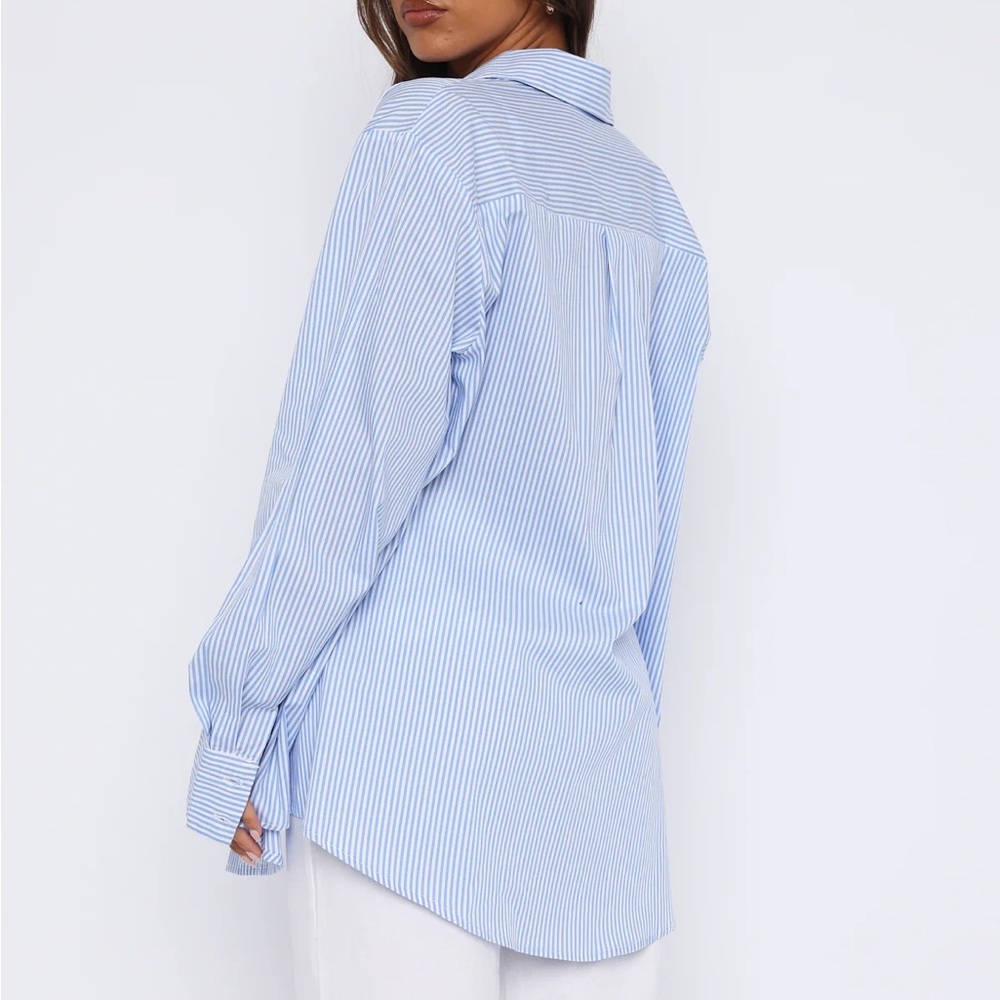 White Fox Boutique Always About Us Striped Button Up Shirt Light Blue Size S/M - Picture 8 of 15